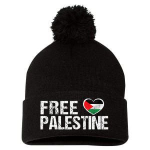 Palestine Flag heart Free Palestine Pom Pom 12in Knit Beanie