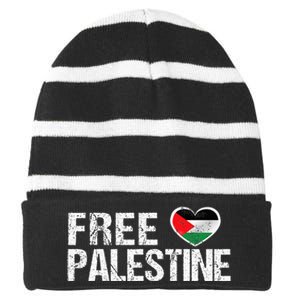 Palestine Flag heart Free Palestine Striped Beanie with Solid Band