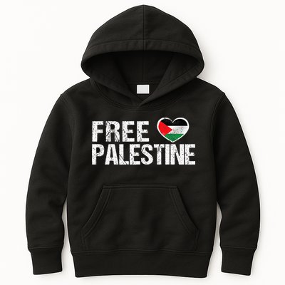 Palestine Flag heart Free Palestine Kids Hoodie