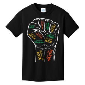 Power Fist Hand Inspiring Black Leaders Black History Kids T-Shirt