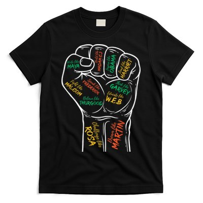 Power Fist Hand Inspiring Black Leaders Black History T-Shirt