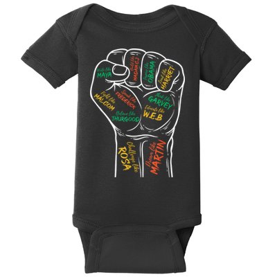 Power Fist Hand Inspiring Black Leaders Black History Baby Bodysuit