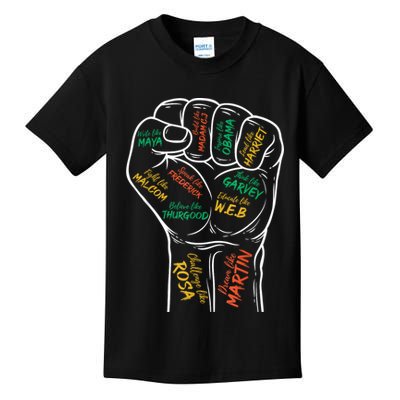Power Fist Hand Inspiring Black Leaders Black History Kids T-Shirt
