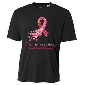 Pink Flowers Heart I'm A Survivor Breast Cancer Awareness Cooling Performance Crew T-Shirt