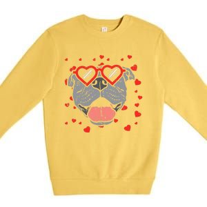 Pitbull Face Heart Glasses Valentines Day Pet Dog Lover Premium Crewneck Sweatshirt