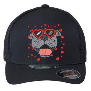 Pitbull Face Heart Glasses Valentines Day Pet Dog Lover Flexfit Unipanel Trucker Cap