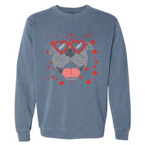 Pitbull Face Heart Glasses Valentines Day Pet Dog Lover Garment-Dyed Sweatshirt