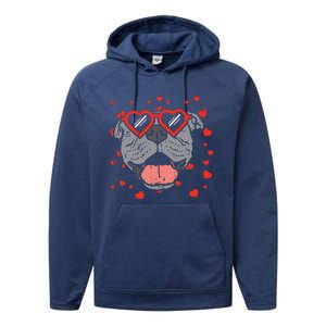 Pitbull Face Heart Glasses Valentines Day Pet Dog Lover Performance Fleece Hoodie