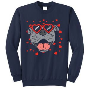 Pitbull Face Heart Glasses Valentines Day Pet Dog Lover Sweatshirt