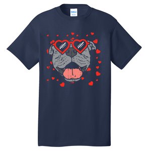 Pitbull Face Heart Glasses Valentines Day Pet Dog Lover Tall T-Shirt