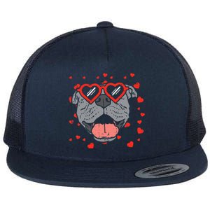 Pitbull Face Heart Glasses Valentines Day Pet Dog Lover Flat Bill Trucker Hat