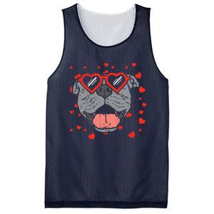 Pitbull Face Heart Glasses Valentines Day Pet Dog Lover Mesh Reversible Basketball Jersey Tank