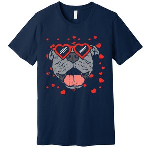 Pitbull Face Heart Glasses Valentines Day Pet Dog Lover Premium T-Shirt