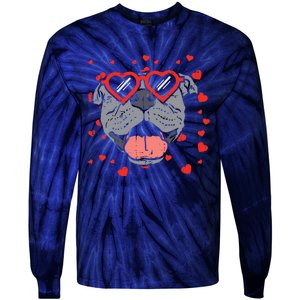 Pitbull Face Heart Glasses Valentines Day Pet Dog Lover Tie-Dye Long Sleeve Shirt