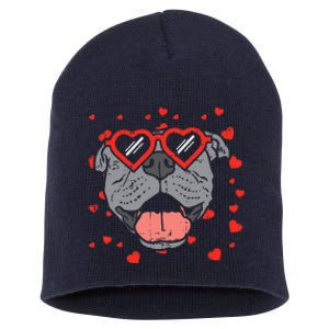 Pitbull Face Heart Glasses Valentines Day Pet Dog Lover Short Acrylic Beanie