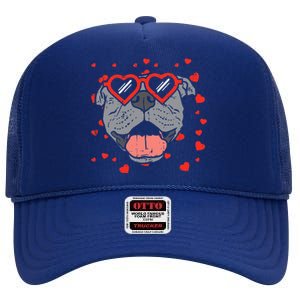 Pitbull Face Heart Glasses Valentines Day Pet Dog Lover High Crown Mesh Back Trucker Hat