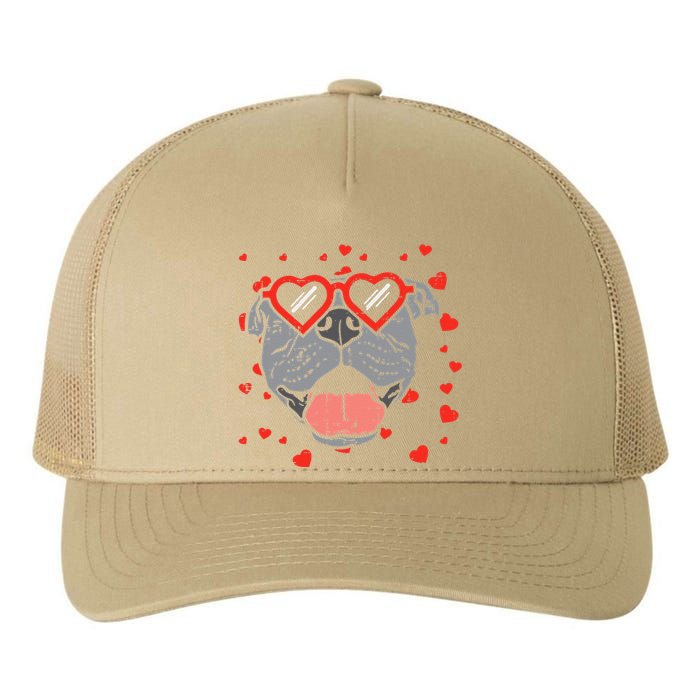 Pitbull Face Heart Glasses Valentines Day Pet Dog Lover Yupoong Adult 5-Panel Trucker Hat