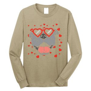 Pitbull Face Heart Glasses Valentines Day Pet Dog Lover Long Sleeve Shirt