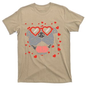 Pitbull Face Heart Glasses Valentines Day Pet Dog Lover T-Shirt