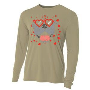 Pitbull Face Heart Glasses Valentines Day Pet Dog Lover Cooling Performance Long Sleeve Crew