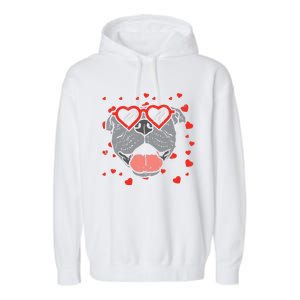 Pitbull Face Heart Glasses Valentines Day Pet Dog Lover Garment-Dyed Fleece Hoodie