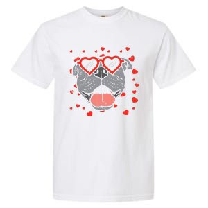 Pitbull Face Heart Glasses Valentines Day Pet Dog Lover Garment-Dyed Heavyweight T-Shirt