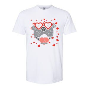 Pitbull Face Heart Glasses Valentines Day Pet Dog Lover Softstyle CVC T-Shirt