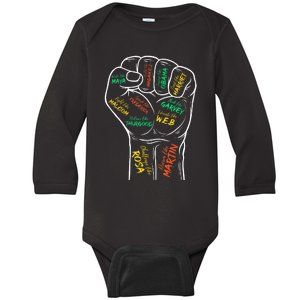 Power Fist Hand Inspiring Black Leaders Black History Baby Long Sleeve Bodysuit