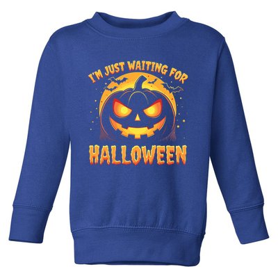 Pumpkin Face Halloween IM Just Waiting For Halloween Gift Toddler Sweatshirt