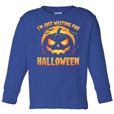 Pumpkin Face Halloween IM Just Waiting For Halloween Gift Toddler Long Sleeve Shirt