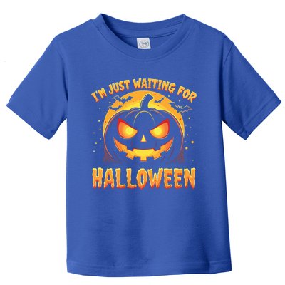 Pumpkin Face Halloween IM Just Waiting For Halloween Gift Toddler T-Shirt