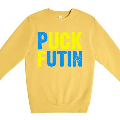 Puck Futin I Stand With Ukraine Lover Ukrainian Flag Gift Premium Crewneck Sweatshirt