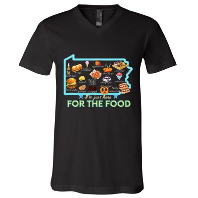 Pennsylvania Foods IM Just Here For The Food Pa Snack Map V-Neck T-Shirt