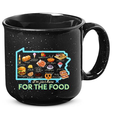 Pennsylvania Foods IM Just Here For The Food Pa Snack Map 15oz Campfire Ceramic Mug
