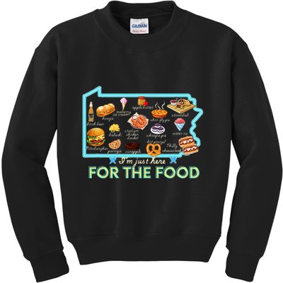 Pennsylvania Foods IM Just Here For The Food Pa Snack Map Kids Sweatshirt