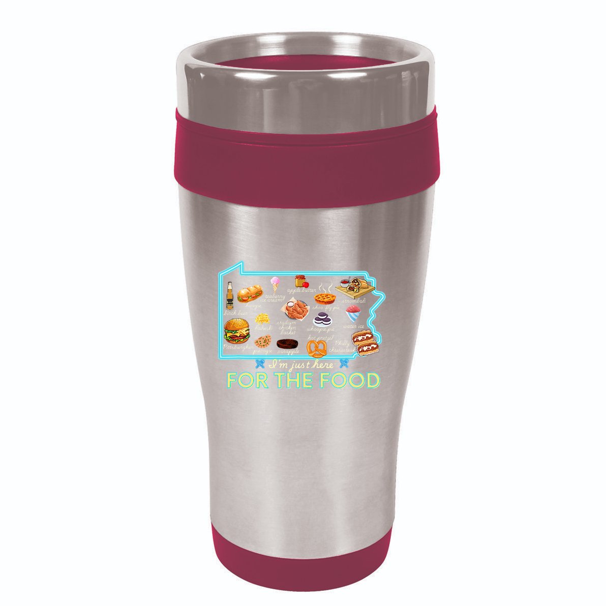 Pennsylvania Foods IM Just Here For The Food Pa Snack Map 16oz Travel Tumbler