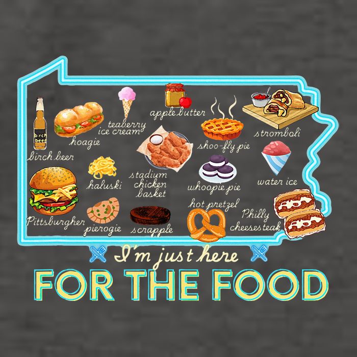 Pennsylvania Foods IM Just Here For The Food Pa Snack Map Vector Backpack