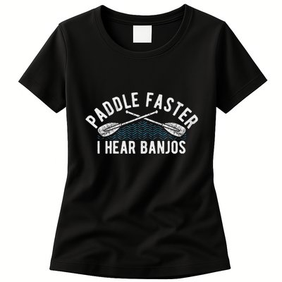 Paddle Faster I Hear Banjos Funny Banjo Joke Kayak Paddling Womens T-Shirt