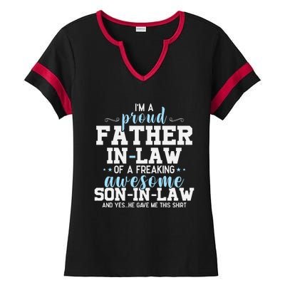 Proud Father In Law Of A Freaking Awesome Son In Law Ladies Halftime Notch Neck Tee