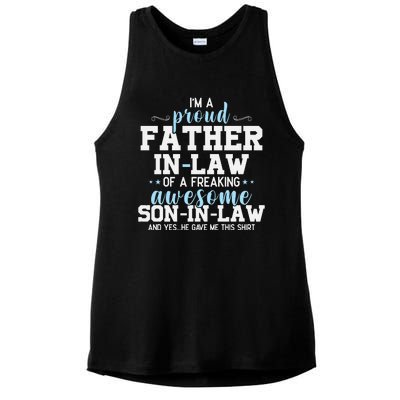 Proud Father In Law Of A Freaking Awesome Son In Law Ladies PosiCharge Tri-Blend Wicking Tank