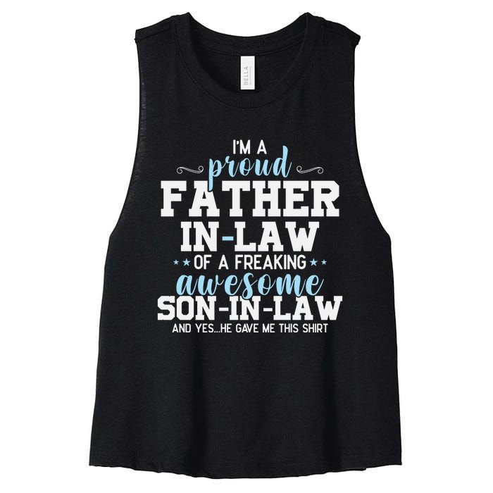 Proud Father In Law Of A Freaking Awesome Son In Law Women's Racerback Cropped Tank