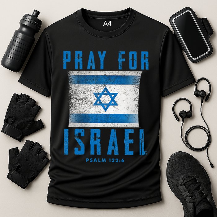 Pray for Israel Psalm 122 6 Israel Flag Cooling Performance Crew T-Shirt
