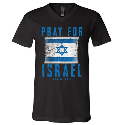 Pray for Israel Psalm 122 6 Israel Flag V-Neck T-Shirt