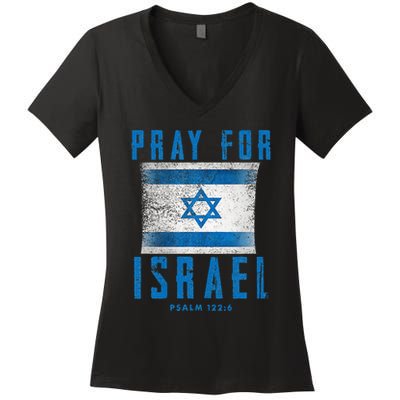 Pray for Israel Psalm 122 6 Israel Flag Women's V-Neck T-Shirt