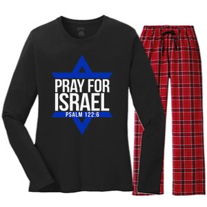 Pray For Israel Jewish Star Women's Long Sleeve Flannel Pajama Set 