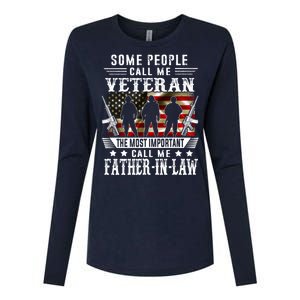 Proud Father In Law Veteran American Flag Tees Veterans Womens Cotton Relaxed Long Sleeve T-Shirt