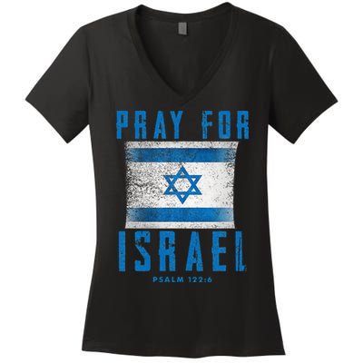 Pray for Israel Psalm 122 6 Israel Flag Women's V-Neck T-Shirt