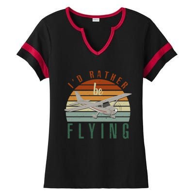 Pilot Fly I'd Rather Be Flying Airplane Decor Pilot Gear Funny Gift Ladies Halftime Notch Neck Tee