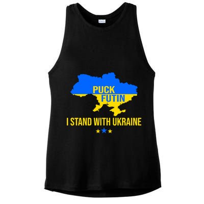 Puck Futin I Stand With Ukraine Support Flag Ladies PosiCharge Tri-Blend Wicking Tank