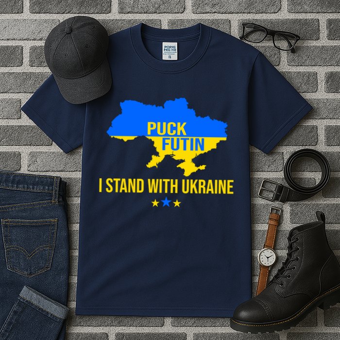 Puck Futin I Stand With Ukraine Support Flag Tall T-Shirt